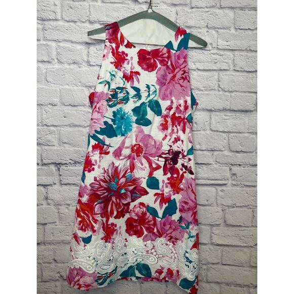 Eliza J Floral Mini Sleeveless Dress w/ Lace Embroidered Detail Sz 6 - Pristine! - Picture 1 of 3